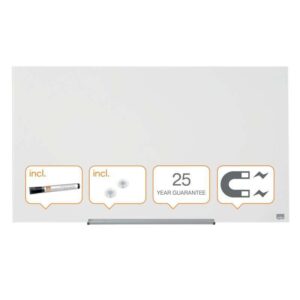 nobo impression pro pizarra magnetica de cristal 1000x560mm diseño sin marco ultra capacidad de borrado blanco brillante color transparente