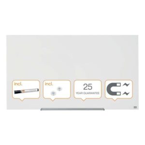 nobo impression pro pizarra magnetica de cristal 1260x710mm diseño sin marco ultra capacidad de borrado resistente a manchas y arañazos color blanco