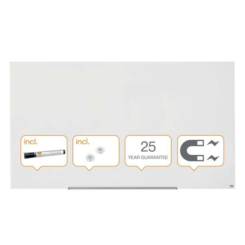 nobo impression pro pizarra magnetica de cristal 1900x1000mm diseño sin marco invisamount blanco brillante