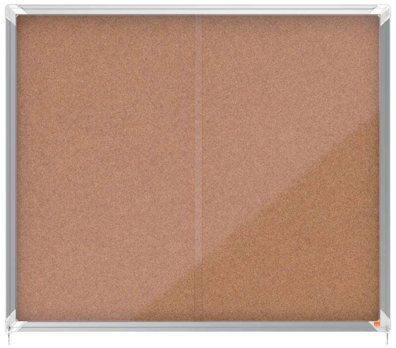 nobo premium plus vitrina de puerta corredera con fondo de corcho 15xa4 cerradura de esquina integrada superficie autorreparable natural