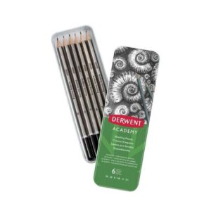 derwent academy sketching pack de 6 lapices de grafito hexagonales de durezas surtidas especial para bocetos cuerpos de madera natural faciles de afilar resistentes a la rotura