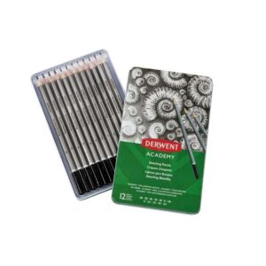 derwent academy sketching pack de 12 lapices de grafito hexagonales de durezas surtidas especial para bocetos cuerpos de madera natural faciles de afilar resistentes a la rotura