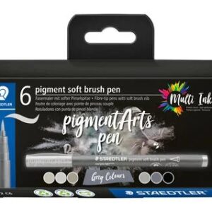 staedtler 372 pack de 6 rotuladores punta de pincel suave colores vivos y brillantes no amarillea con el paso del tiempo nueva tinta multi ink pigmentos de primera calidad colores grises surtidos