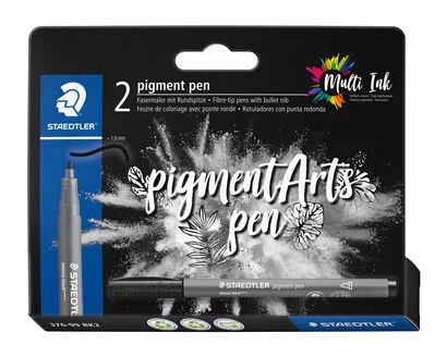 staedtler 376 pack de 2 rotuladores punta de fibra redonda ancho de linea aprox. 1,0mm colores vivos y brillantes no amarillea con el paso del tiempo nueva tinta multi ink pigmentos de primera calidad color negro