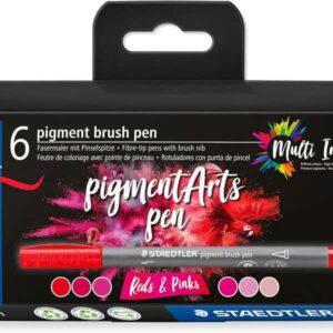 staedtler 371 pack de 6 rotuladores punta de pincel suave colores vivos y brillantes no amarillea con el paso del tiempo nueva tinta multi ink pigmentos de primera calidad colores rojos/rosas surtidos
