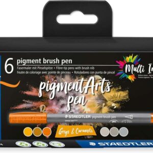 staedtler 371 pack de 6 rotuladores punta de pincel suave colores vivos y brillantes no amarillea con el paso del tiempo nueva tinta multi ink pigmentos de primera calidad colores grises/caramelo surtidos