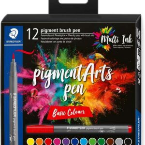 staedtler 371 pack de 12 rotuladores punta de pincel suave colores vivos y brillantes no amarillea con el paso del tiempo nueva tinta multi ink pigmentos de primera calidad colores surtidos