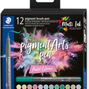 staedtler 371 pack de 12 rotuladores punta de pincel suave colores vivos y brillantes no amarillea con el paso del tiempo nueva tinta multi ink pigmentos de primera calidad colores pastel surtidos