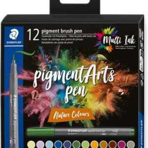 staedtler 371 pack de 12 rotuladores punta de pincel suave colores vivos y brillantes no amarillea con el paso del tiempo nueva tinta multi ink pigmentos de primera calidad colores nature surtidos