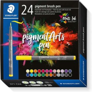 staedtler 371 pack de 24 rotuladores punta de pincel suave colores vivos y brillantes no amarillea con el paso del tiempo nueva tinta multi ink pigmentos de primera calidad colores surtidos