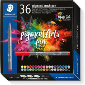 staedtler 371 pack de 36 rotuladores punta de pincel suave colores vivos y brillantes no amarillea con el paso del tiempo nueva tinta multi ink pigmentos de primera calidad colores surtidos