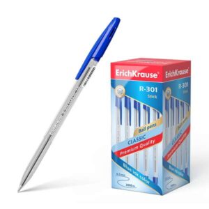 erichkrause r 301 boligrafo de bola punta 1.0mm trazo 0.5mm tinta de secado rapido cuerpo transparente capuchon ventilado color azul