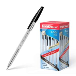 erichkrause r 301 boligrafo de bola punta 1.0mm trazo 0.5mm tinta de secado rapido cuerpo transparente capuchon ventilado color negro