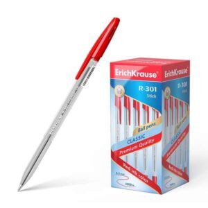 erichkrause r 301 boligrafo de bola punta 1.0mm trazo 0.5mm tinta de secado rapido cuerpo transparente capuchon ventilado color rojo