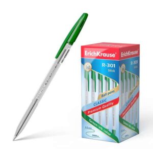 erichkrause r 301 boligrafo de bola punta 1.0mm trazo 0.5mm tinta de secado rapido cuerpo transparente capuchon ventilado color verde