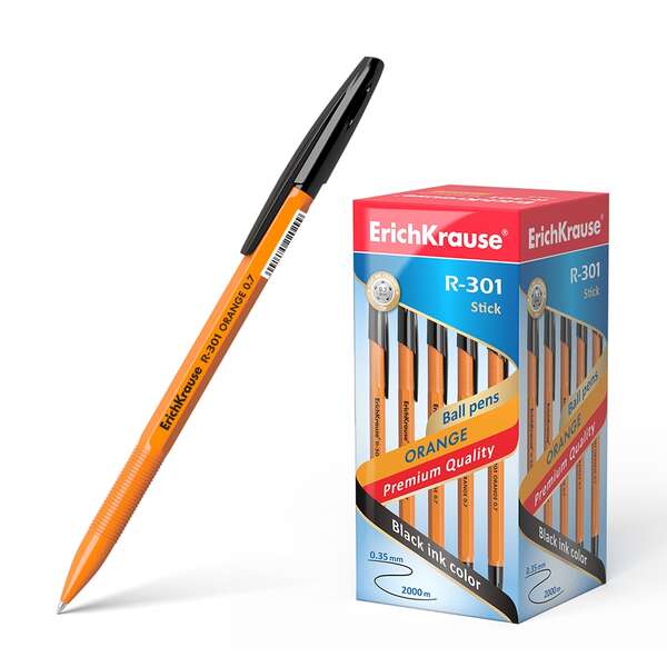 erichkrause r 301 boligrafo orange punta de 0.7mm trazo de 0.35mm tapa ventilada cuerpo opaco naranja color negro