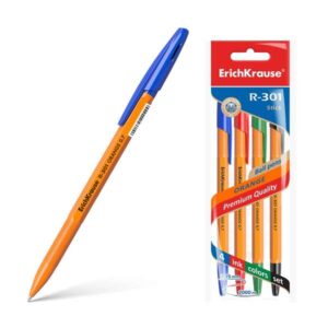 erichkrause pack de 4 boligrafos r 301 naranja stick 0.7 cuerpo hexagonal opaco punta de 0.7mm tinta de secado rapido color azul