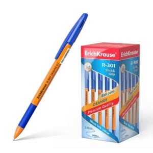 erichkrause boligrafo r 301 stick&grip cuerpo hexagonal naranja punta de 0.7mm tinta de secado rapido color azul