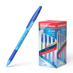 erichkrause boligrafo r 301 neon stick&grip 0.7 cuerpo hexagonal translucido zona de agarre de goma punta de 0.7mm tinta de secado rapido color azul