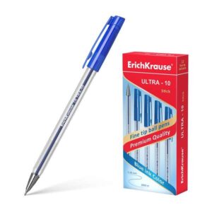 erichkrause boligrafo ultra 10 punta metalica de tipo aguja cuerpo hexagonal transparente tinta de baja viscosidad color azul