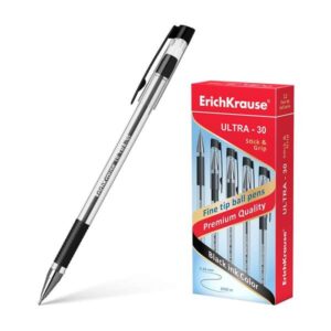 erichkrause boligrafo ultra 30 recargable con punta fina fine tip cuerpo transparente con agarre de goma tinta color negro 2000m de escritura precisa y rapida color negro