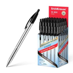 erichkrause r 301 matic boligrafo retractil punta de bola 1.0mm tinta de secado rapido cuerpo transparente color negro