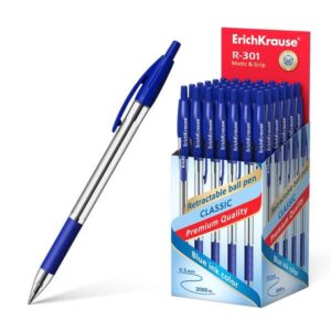 erichkrause r 301 classic matic&grip boligrafo retractil punta de 1.0mm trazo 0.5mm grip de agarre tinta de secado rapido color azul