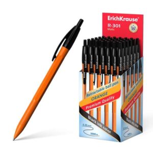 erichkrause boligrafo automatico r 301 naranja matic 07 cuerpo hexagonal opaco grip punta de 07mm tinta de secado rapido color negro