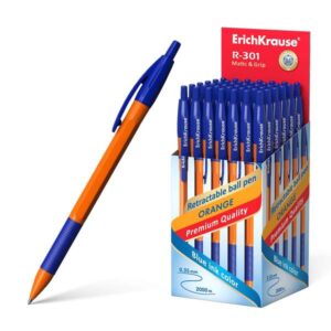 erichkrause r 301 naranja matic&grip boligrafo retractil punta de 07mm trazo de 0.35mm grip de goma tinta de secado rapido color azul