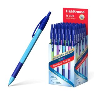 erichkrause r 301 neon matic&grip boligrafo retractil punta de 0.7mm trazo 0.35mm aprox. tinta de secado rapido cuerpo hexagonal en colores surtidos color azul
