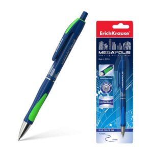 erichkrause megapolis concept boligrafo automatico recargable cuerpo satinado con agarre ergonomico tinta de secado rapido color azul