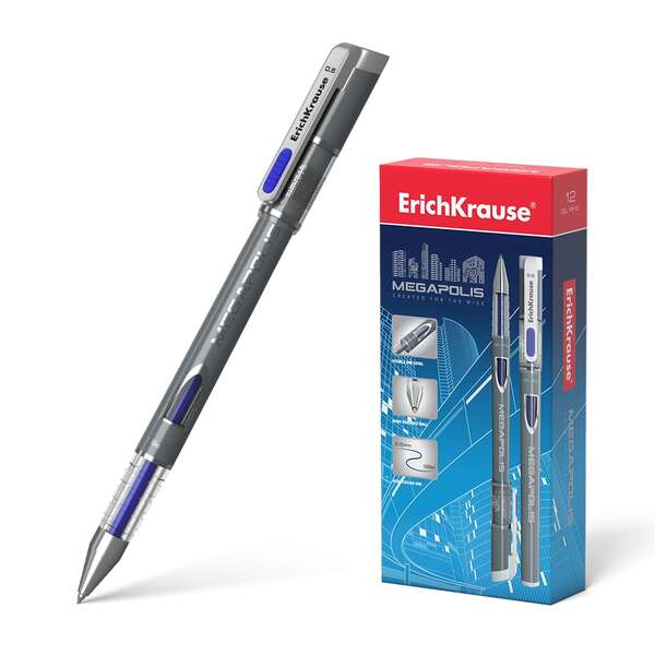 erichkrause megapolis gel boligrafo tinta gel punta de 0.5mm cuerpo redondo opaco ventanilla de control de tinta color azul