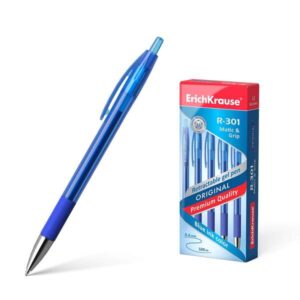 erichkrause boligrafo de gel automatico r 301 original gel matic&grip punta de 0,5mm tinta de gel de secado rapido cuerpo transparente color azul