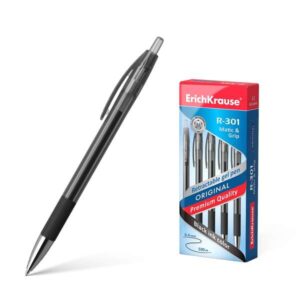 erichkrause boligrafo de gel automatico r 301 original gel matic&grip tinta de gel de secado rapido cuerpo transparente con grip de goma color negro