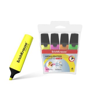erichkrause visioline v 12 pack de 4 marcadores fluorescentes punta biselada tinta a base de agua colores naranja, rosa, verde y amarillo