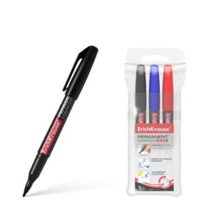 erichkrause pack de 3 marcadores permanente p 70 punta de bala de 1.0mm resistente al agua y a la luz negro, azul, rojo (pouch 3 pcs.)