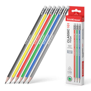 erichkrause classic 101 lapiz de grafito plastico hb triangular con goma de borrar colores surtidos