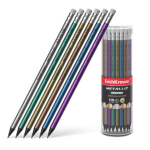 erichkrause metallic lapiz de grafito hb con goma de borrar cuerpo redondo de plastico colores surtidos