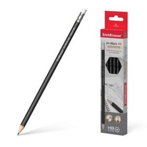 erichkrause jet black 101 lapiz de grafito hexagonal hb con goma de borrar resistente al impacto color negro