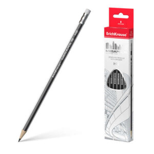 erichkrause megapolis hb lapiz de grafito triangular con goma de borrar madera seleccionada dureza hb resistente al impacto facil afilado no araña el papel borrador de dureza media caucho termoplastico hipoalergenico color negro