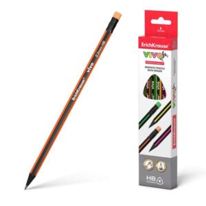 erichkrause vivo hb lapiz de grafito triangular con goma de borrar madera seleccionada alta resistencia al impacto facil afilado cuerpo de colores surtidos