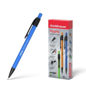 erichkrause tropic portaminas boquilla retractil y revestimiento soft touch colores mate brillantes con borrador y capuchon clip comodo dureza hb minas de 0.5mm color negro
