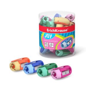 erichkrause joy sacapuntas de plastico 1 orificio de 8mm cuchilla de acero al carbono en forma de espiral clip de sujeccion colores surtidos