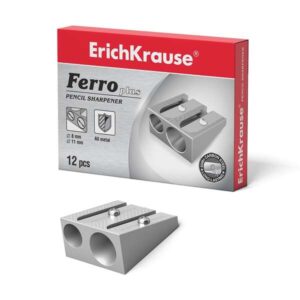 erichkrause ferro plus sacapuntas doble de aluminio agarre ergonomico dos agujeros de 8mm y 11mm cuchilla de acero al carbono en forma de espiral color plata