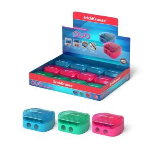 erichkrause duo sacapuntas doble de plastico contenedor para virutas colores neon diametro de 8mm cuchilla de acero al carbono surtido