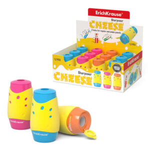 erichkrause cheese sacapuntas con deposito 2 orificios de 8 y 11mm diseño de queso hoja de acero al carbono colores surtidos