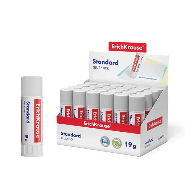 erichkrause pegamento en barra standard 19gr pegado rapido y confiable facil de aclarar con agua no toxico apto para papel, carton y fotografias color blanco