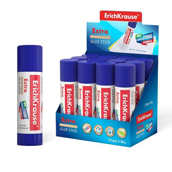 erichkrause pegamento en barra extra 36gr formula super fuerte consumo economico adhesion rapida y fiable facil de lavar con agua no toxico color blanco