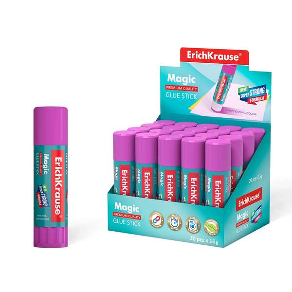 erichkrause magic pegamento en barra super fuerte adhesion rapida y fiable color gradualmente desaparece no toxico resistente al frio color blanco