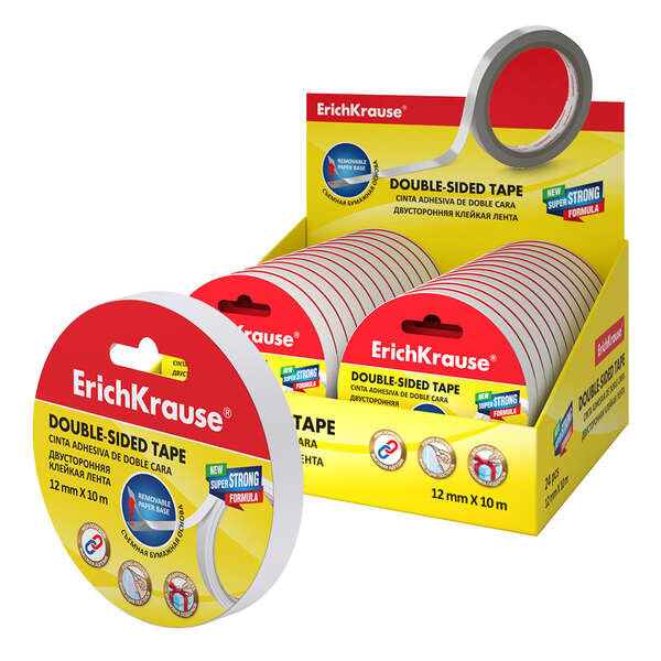 erichkrause cinta adhesiva de doble cara 12mmx10m expositor 24 uds. transparente